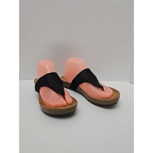 WOMENS CLARKS‎ AERON LOGAN BLACK LEATHER THONG SANDALS SHOES HOOK/LOOP SIZE 9.5